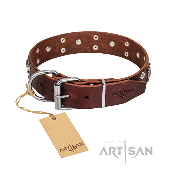 Strong leather dog collar with non-corrosive hardware