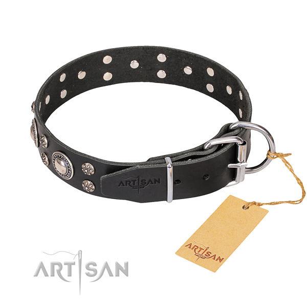 Full grain natural leather dog collar with smoothly polished exterior