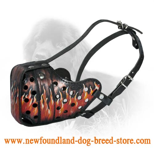 Leather Newfoundland Muzzle with Flamed Painting