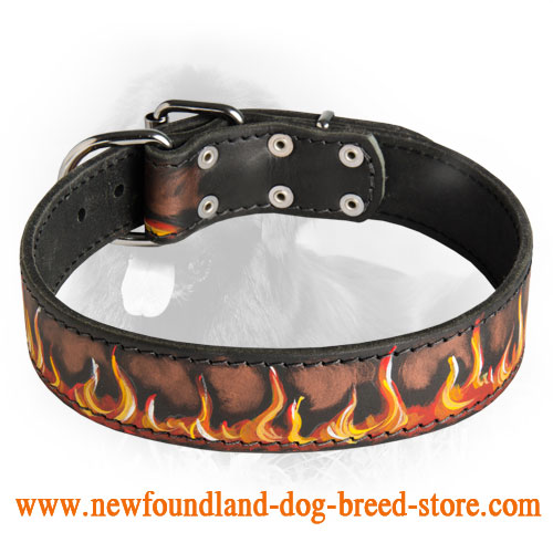 Newfoundland Handpainted Leather Collar with Flames