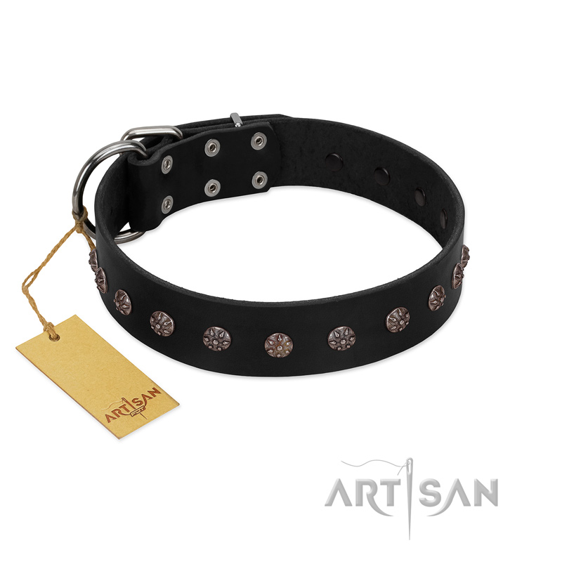 "Flower Rhapsody" FDT Artisan Premium Quaulity Black Leather Newfoundland Collar