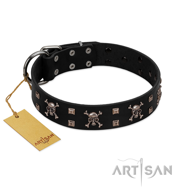 "Black Jack" Stylish Handmade FDT Artisan Black Leather Newfoundland Collar