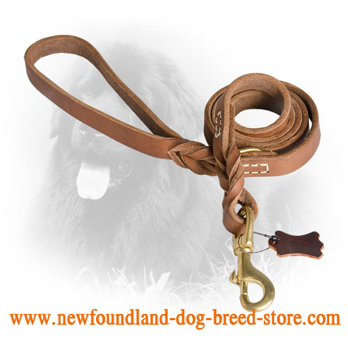 Leather Newfoundland Leash with Strong Snap Hook