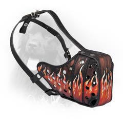 Stylish Painted Like Fire Leather Dog Muzzle