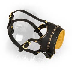 Newfoundland Free Breathing Nappa Padded Leather Dog  Muzzle With Studs