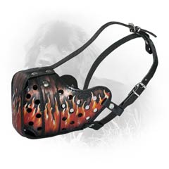 Modern Handmade Fire Burning Painting Leather Newfoundland Muzzle