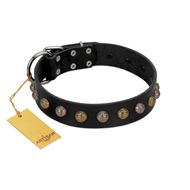 "Inky Prettification" FDT Artisan Black Leather Newfoundland Collar with One Row of Studs