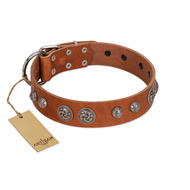 "Era Infinitum" FDT Artisan Tan Leather Newfoundland Collar Adorned with Chrome-plated Circles