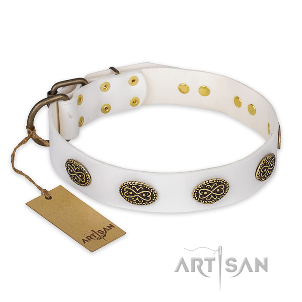 Fashionable leather dog collar with corrosion resistant D-ring