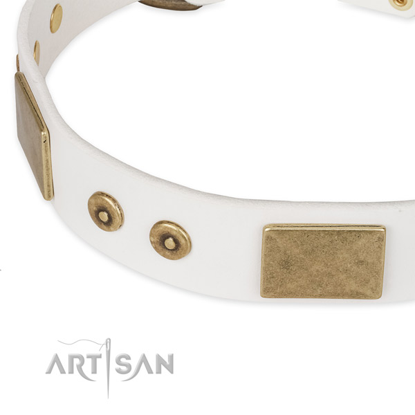 Rust-proof D-ring on full grain natural leather dog collar for your canine