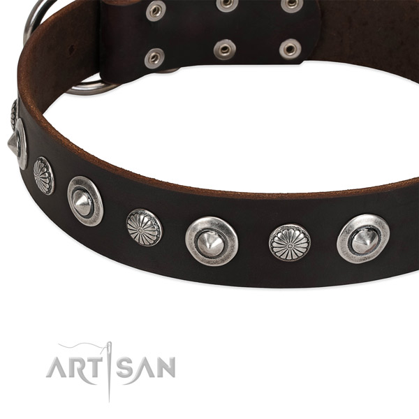 Exquisite studded dog collar of high quality genuine leather