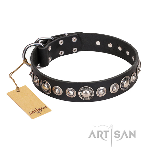 Leather dog collar made of quality material with rust-proof hardware