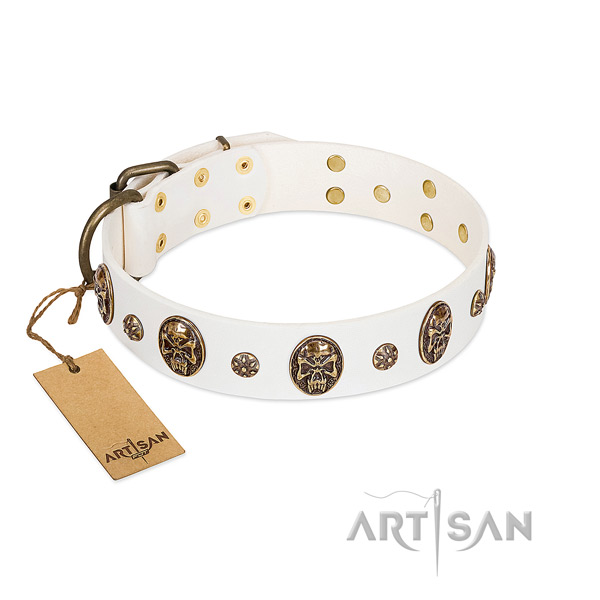 Decorated full grain leather collar for your canine
