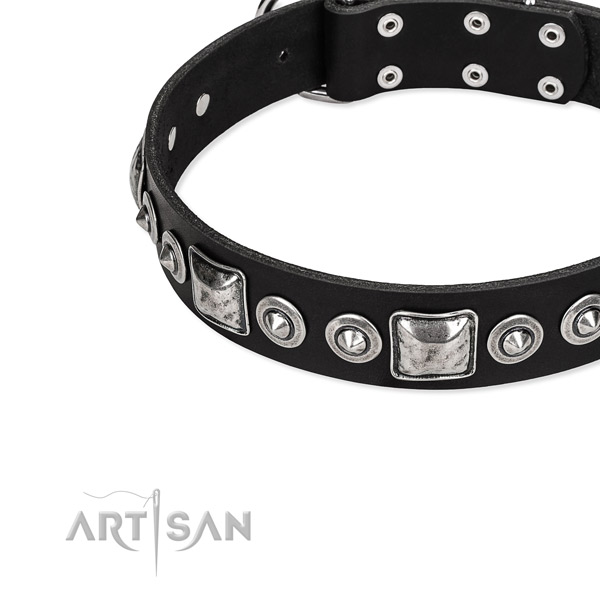 Leather dog collar made of high quality material with adornments