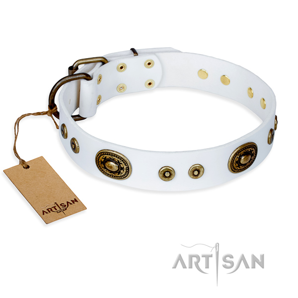 Genuine leather dog collar made of soft material with durable traditional buckle