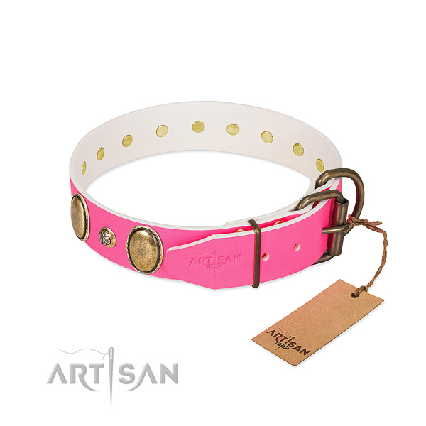 Handy use reliable full grain natural leather dog collar
