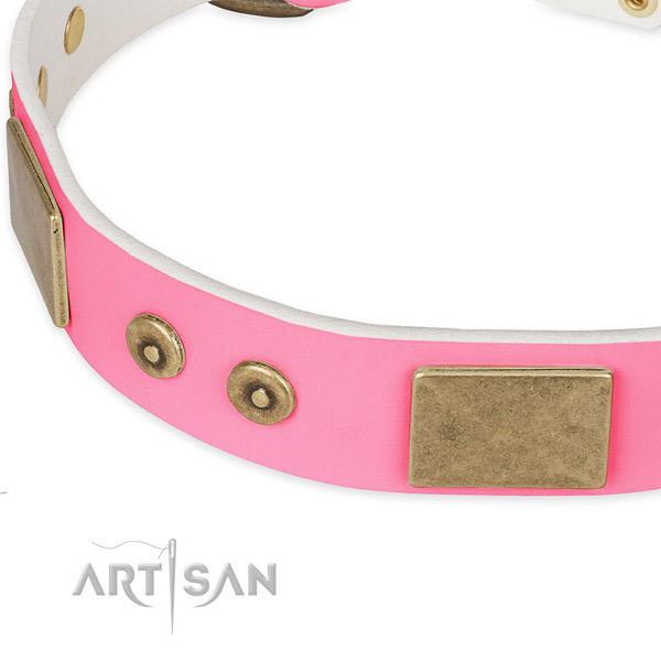 Leather dog collar with decorations for handy use
