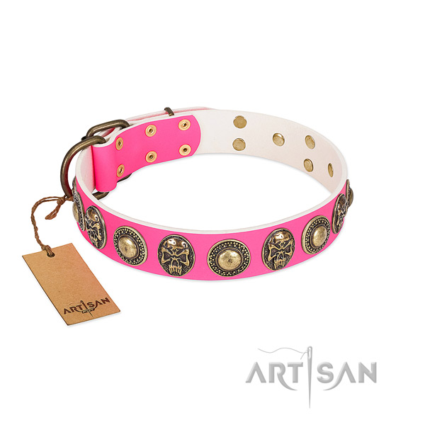 Easy adjustable full grain leather dog collar for basic training your doggie