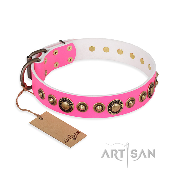 Top rate full grain natural leather collar handcrafted for your dog