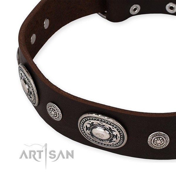 Top notch genuine leather dog collar handcrafted for your attractive doggie