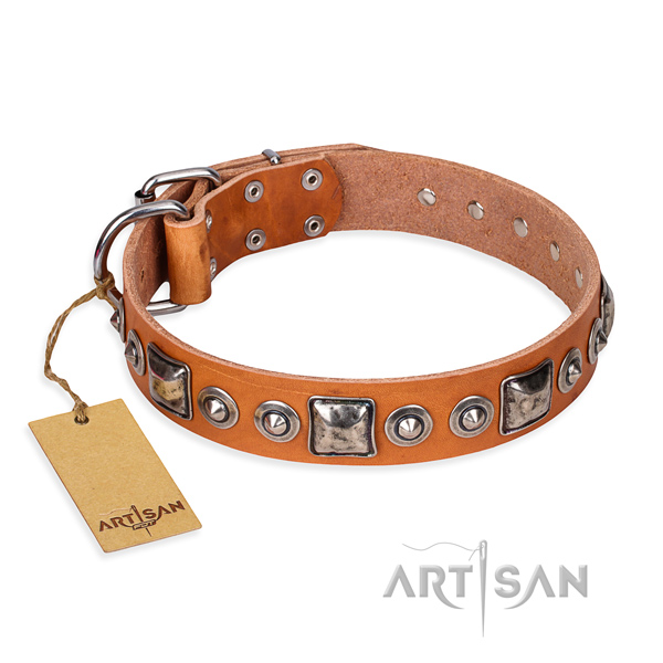 Full grain natural leather dog collar made of high quality material with reliable D-ring