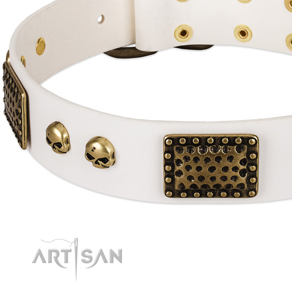 Rust resistant traditional buckle on full grain genuine leather dog collar for your doggie