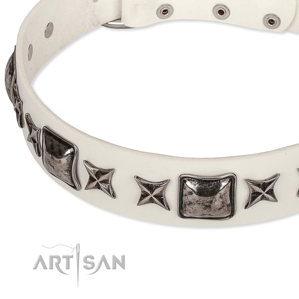 Comfy wearing embellished dog collar of top notch full grain genuine leather