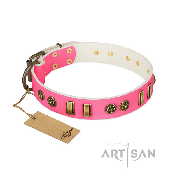 Easy adjustable full grain natural leather collar for your dog