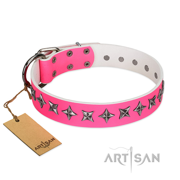 Fine quality genuine leather dog collar with fashionable decorations
