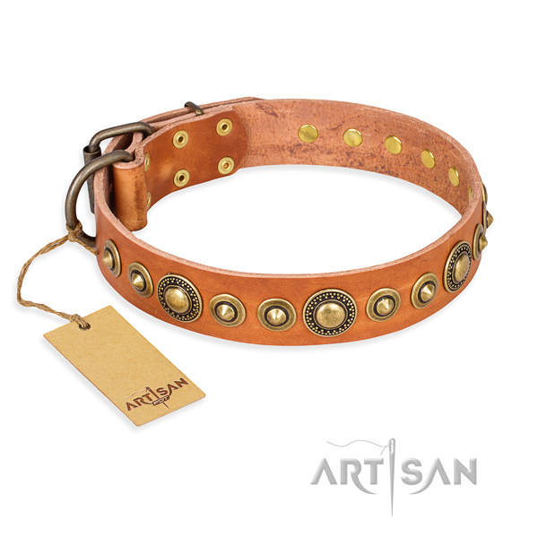 High quality full grain natural leather collar handmade for your four-legged friend