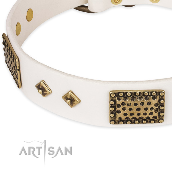 Corrosion proof hardware on full grain natural leather dog collar for your doggie