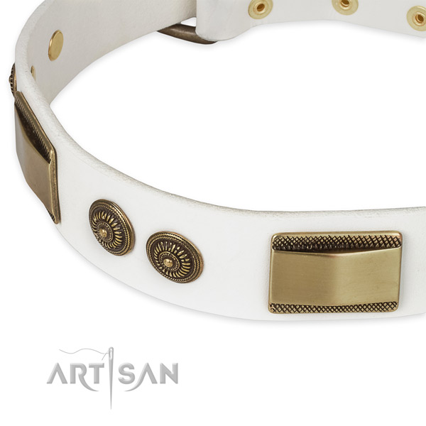 Corrosion proof hardware on full grain leather dog collar for your four-legged friend