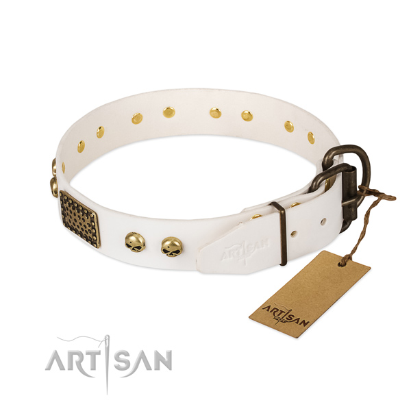 Adjustable natural leather dog collar for basic training your canine