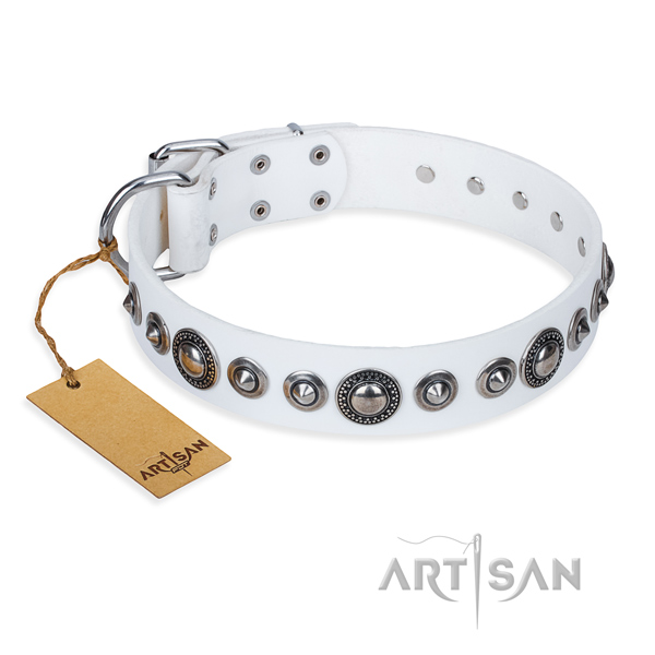 Full grain natural leather dog collar made of reliable material with rust-proof buckle