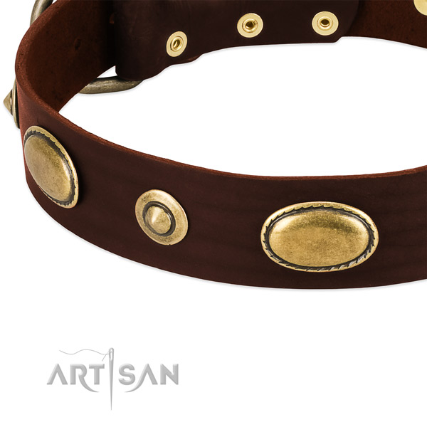 Rust-proof fittings on full grain genuine leather dog collar for your dog