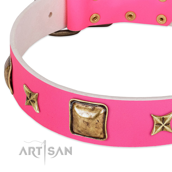 Full grain genuine leather dog collar with trendy decorations
