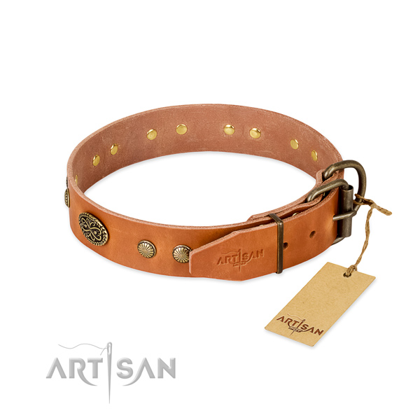 Strong traditional buckle on full grain genuine leather dog collar for your doggie