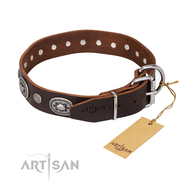 Strong full grain genuine leather dog collar made for easy wearing