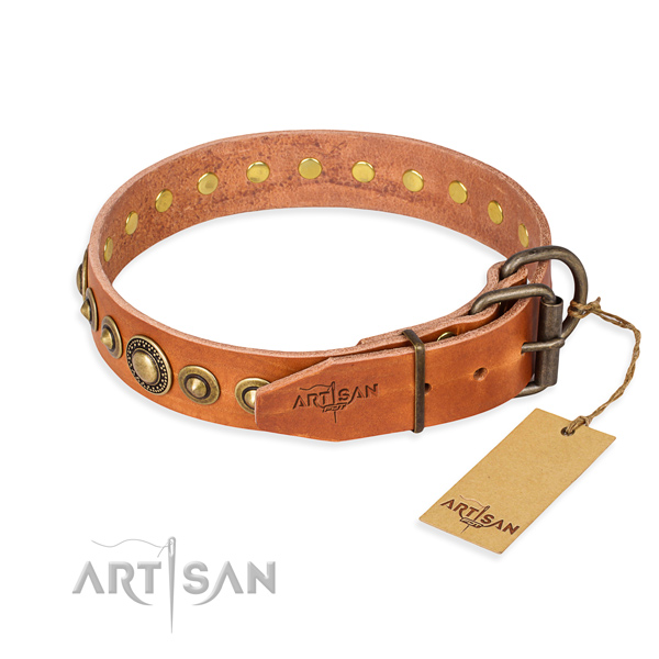 Durable full grain natural leather dog collar handmade for daily walking