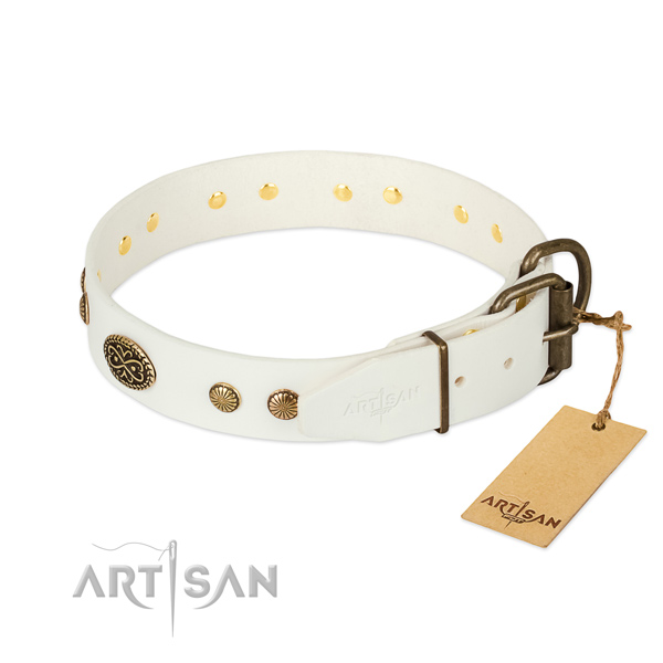 Reliable hardware on genuine leather dog collar for your doggie