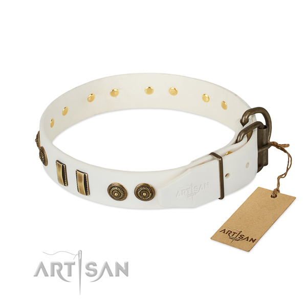 Strong D-ring on genuine leather dog collar for your four-legged friend