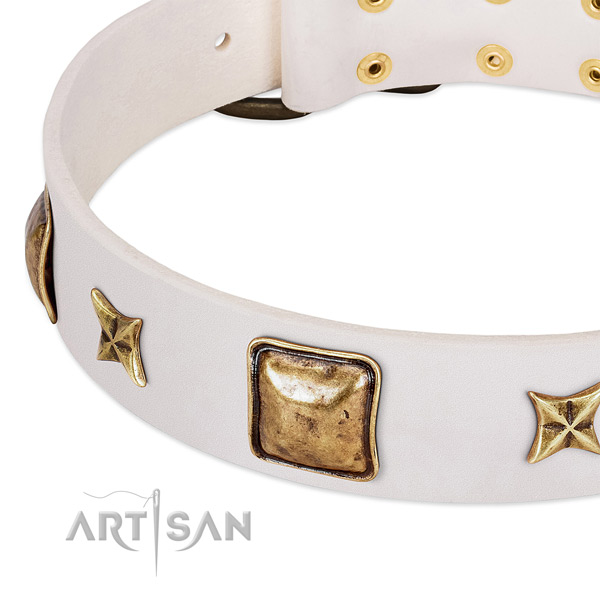 Rust resistant fittings on genuine leather dog collar for your doggie