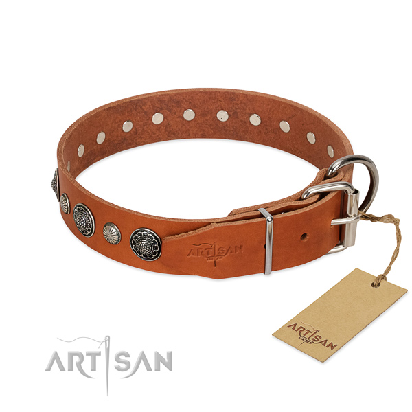 Soft to touch natural leather dog collar with rust resistant fittings