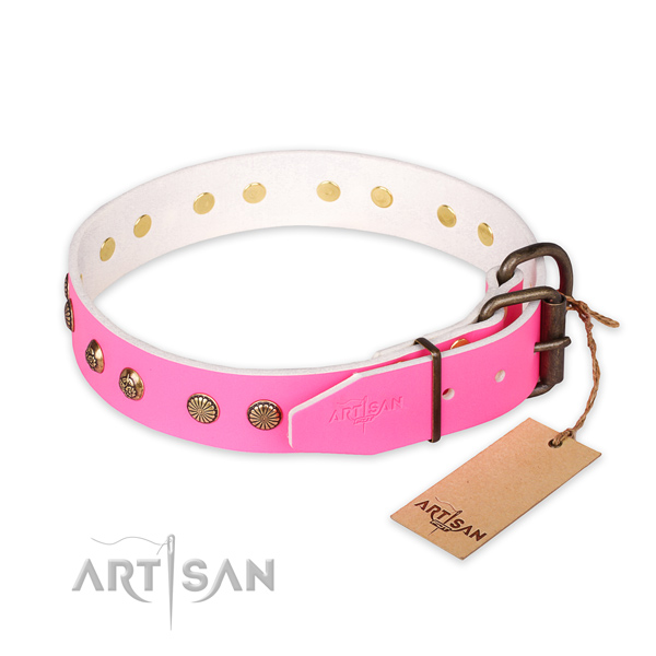 Durable D-ring on full grain natural leather collar for your impressive doggie