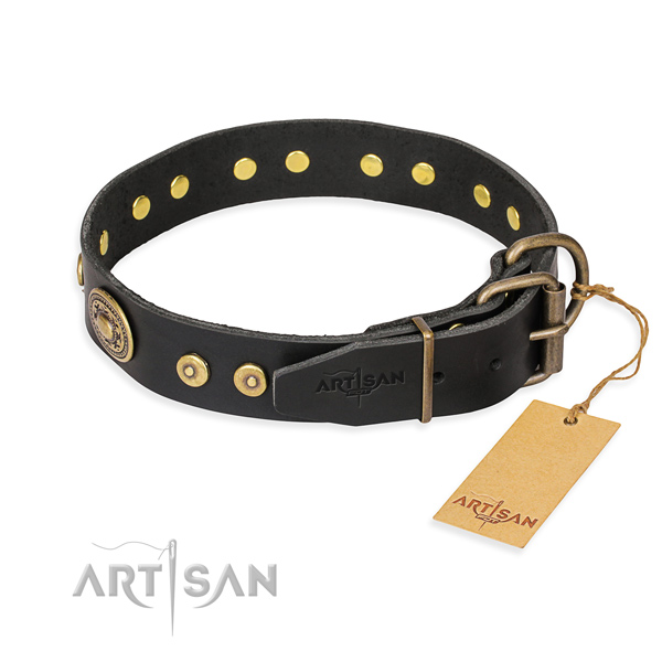 Leather dog collar made of high quality material with rust resistant decorations