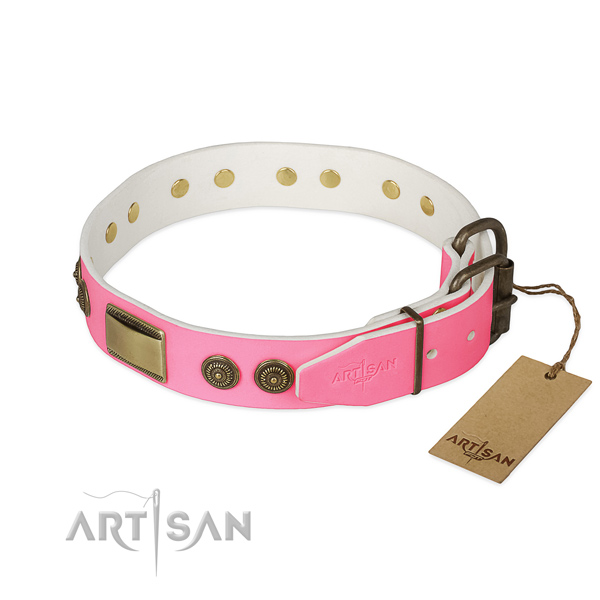 Durable studs on comfortable wearing dog collar