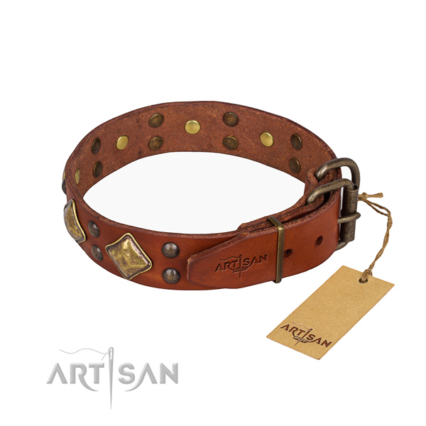 Full grain natural leather dog collar with stunning strong studs