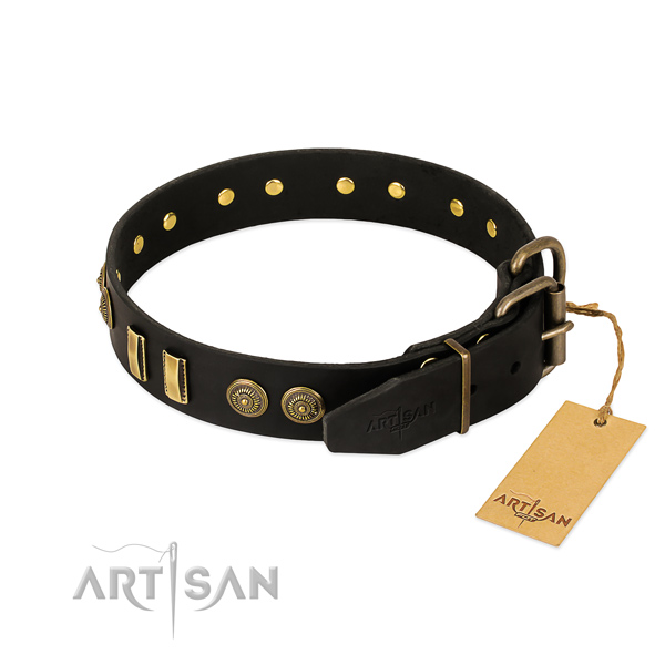 Durable embellishments on genuine leather dog collar for your doggie