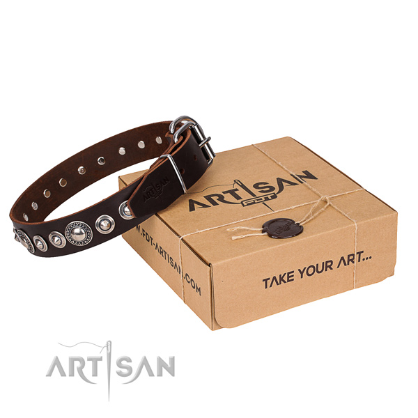 Quality full grain natural leather dog collar