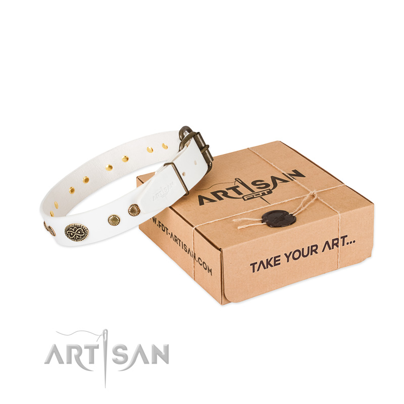 Durable hardware on full grain natural leather dog collar for your pet